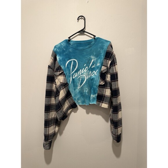 Handmade Tops - Reworked Upcycle Grunge Oversize Crop Distressed Panic at the Disco Top L/XL